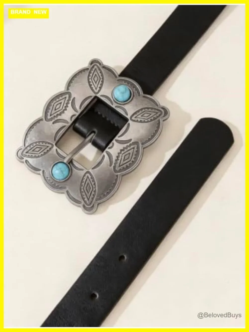 Women's Western Belt with Turquoise Concho Buckle Faux Leather Adjustable